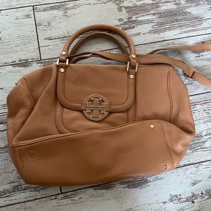 Tory Burch Amanda Tan Leather Top Handle Crossbody Satchel Bag